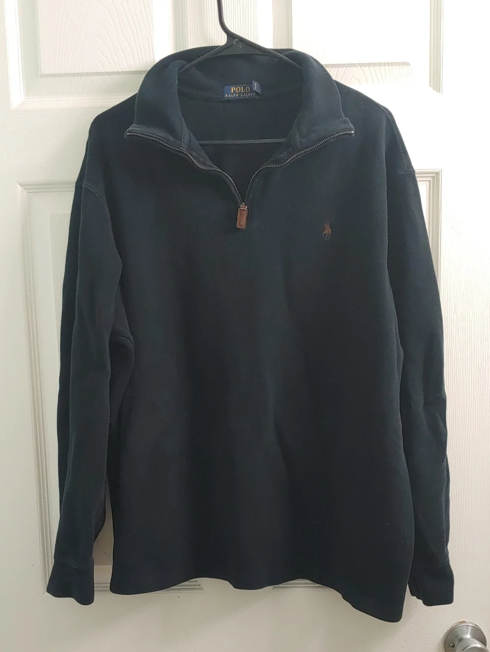 Polo Ralph Lauren Quarter Zip Sweater Men's Black Ribbed Knit Pullover Size XL